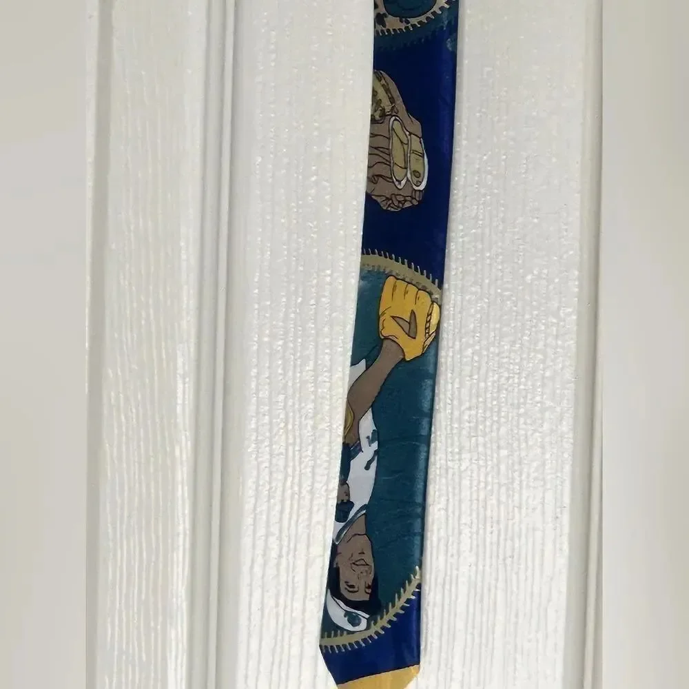 Paris Moderns Paris Design Baseball Print Navy Blue Mlticlrd 100% SILK Neck Tie